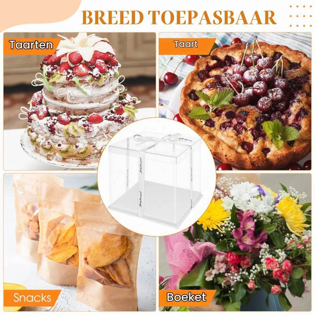Contenitore trasparente per torte, dimensioni 30x30x25 cm, confezione da 2 pezzi, con piatto per torte
