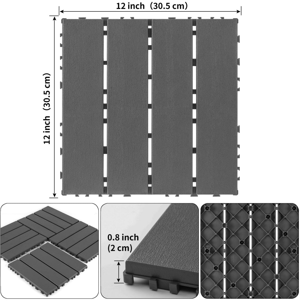 Piastrelle da terrazza ad incastro 30,5 x 30,5 cm grigio scuro 44 pezzi