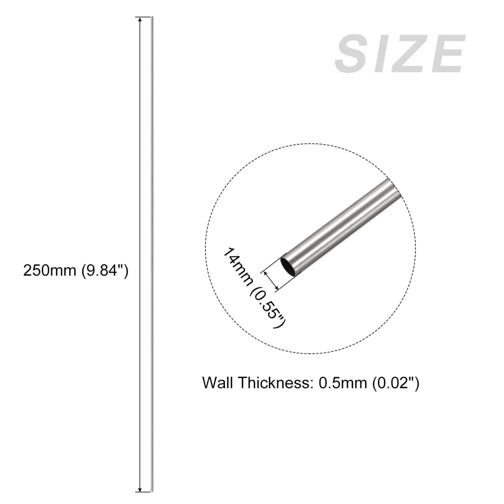 Tubo in acciaio inossidabile, diametro esterno 14 mm, spessore 0,5 mm, lunghezza 250 mm, dritto