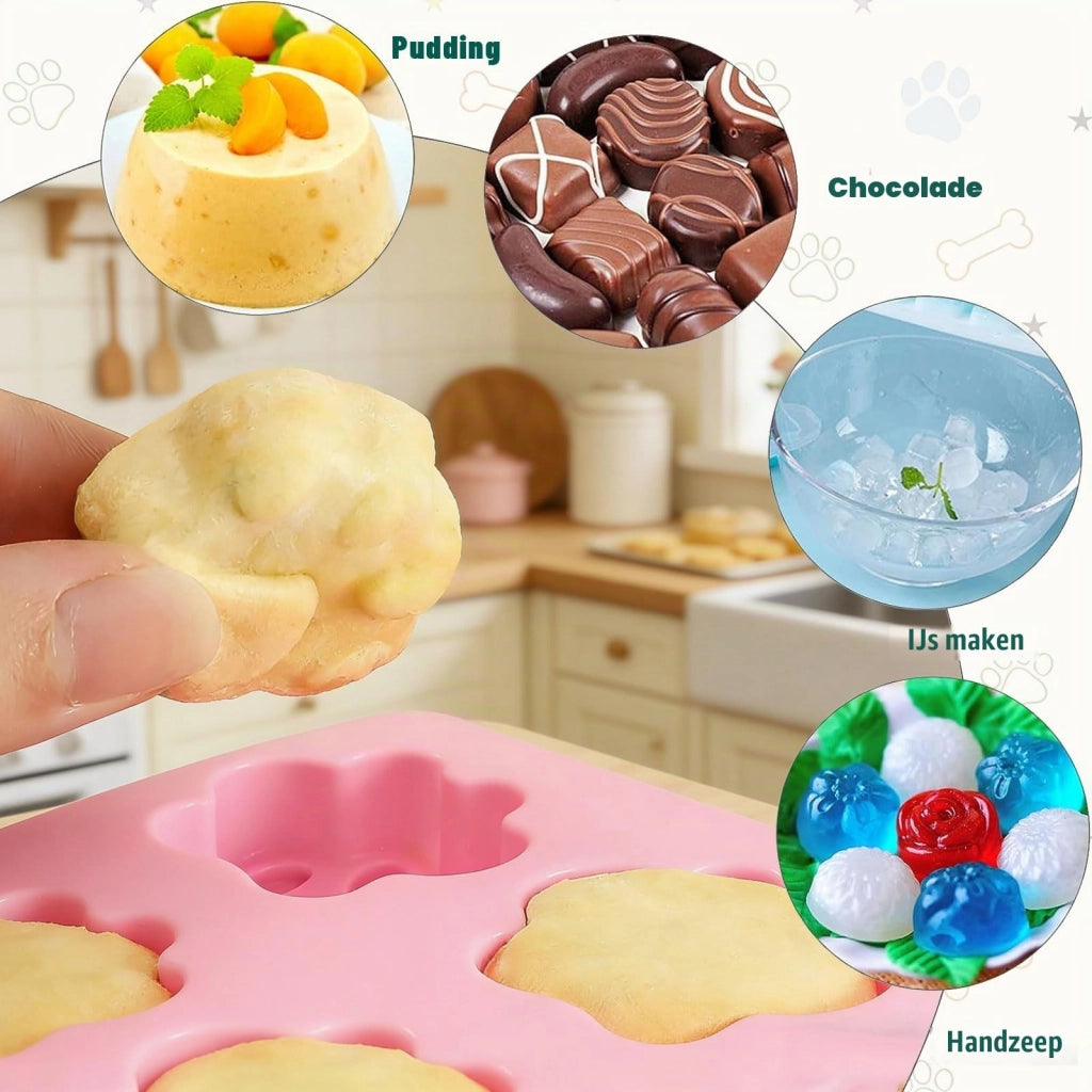Set di 4 stampi in silicone per snack per cani, con scatola e pinza inclusi