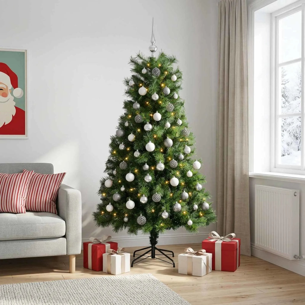 Albero di Natale artificiale con rami snodati e palline 240 cm 3467309