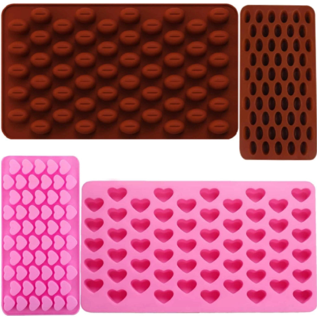 Set da 2 stampi in silicone per cioccolato: a forma di cuore e di chicco di caffè