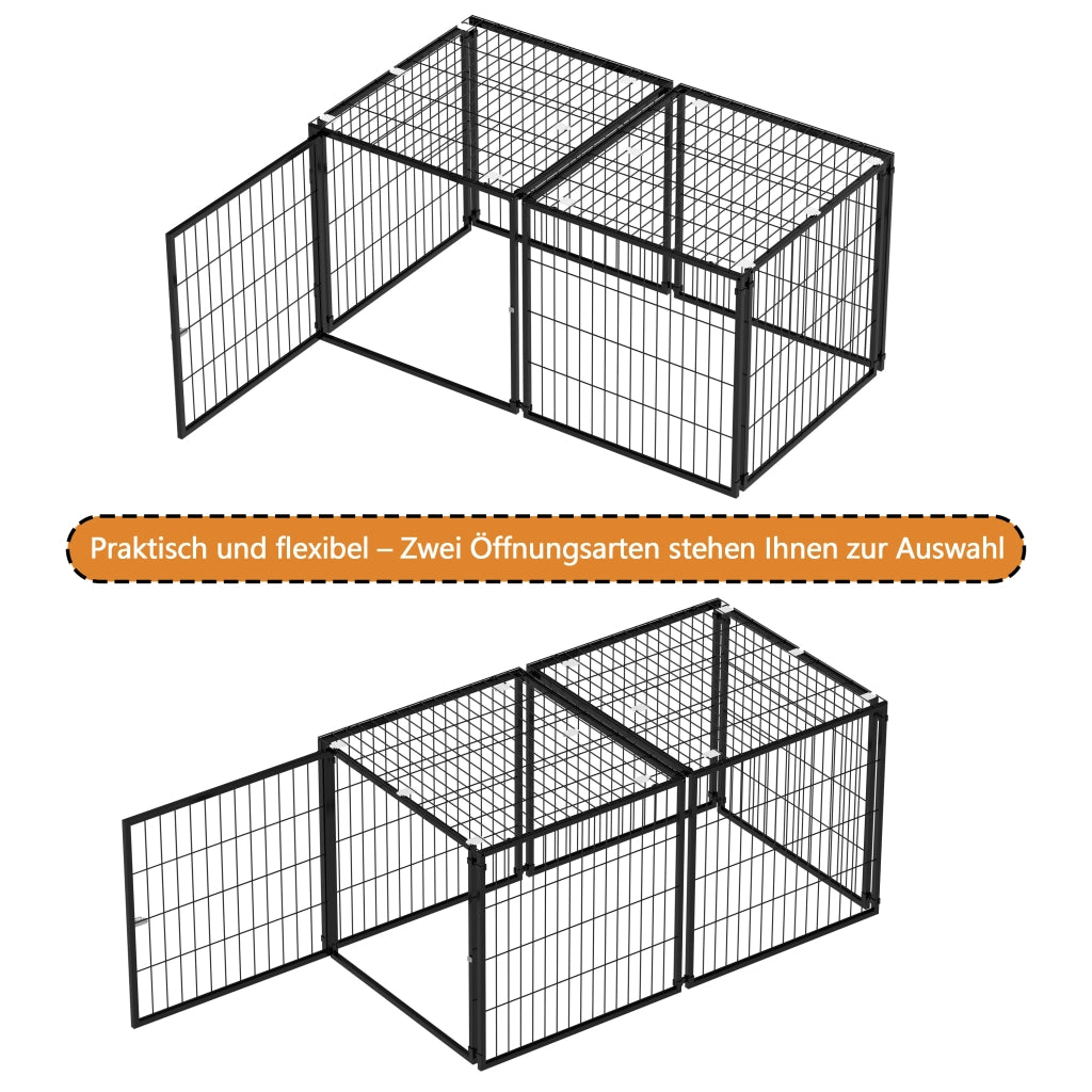 Gabbia per cani modulare con copertura e porta regolabile in ferro nero 160 × 80 × 80 cm