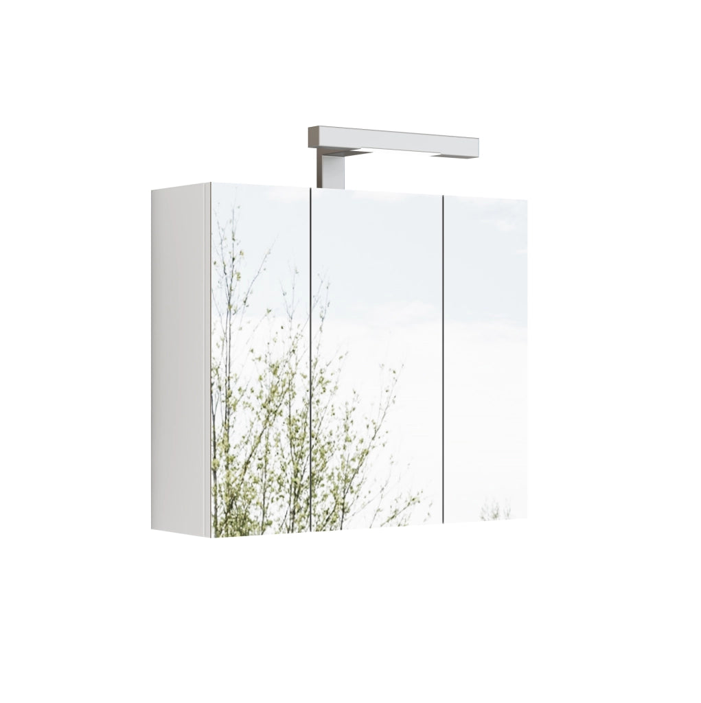 Armadietto a specchio da bagno 60 cm bianco con LED e 3 ante