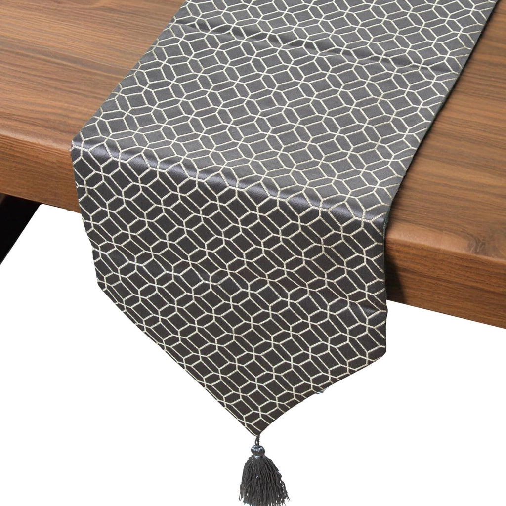 Tavolino da tavolo in poliestere, ottagonale, grigio-beige, 30x180 cm