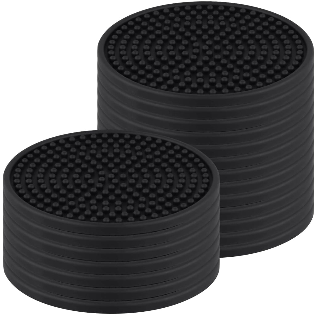 20 sottobicchieri in silicone rotondi, diametro 10 cm, neri, antiscivolo