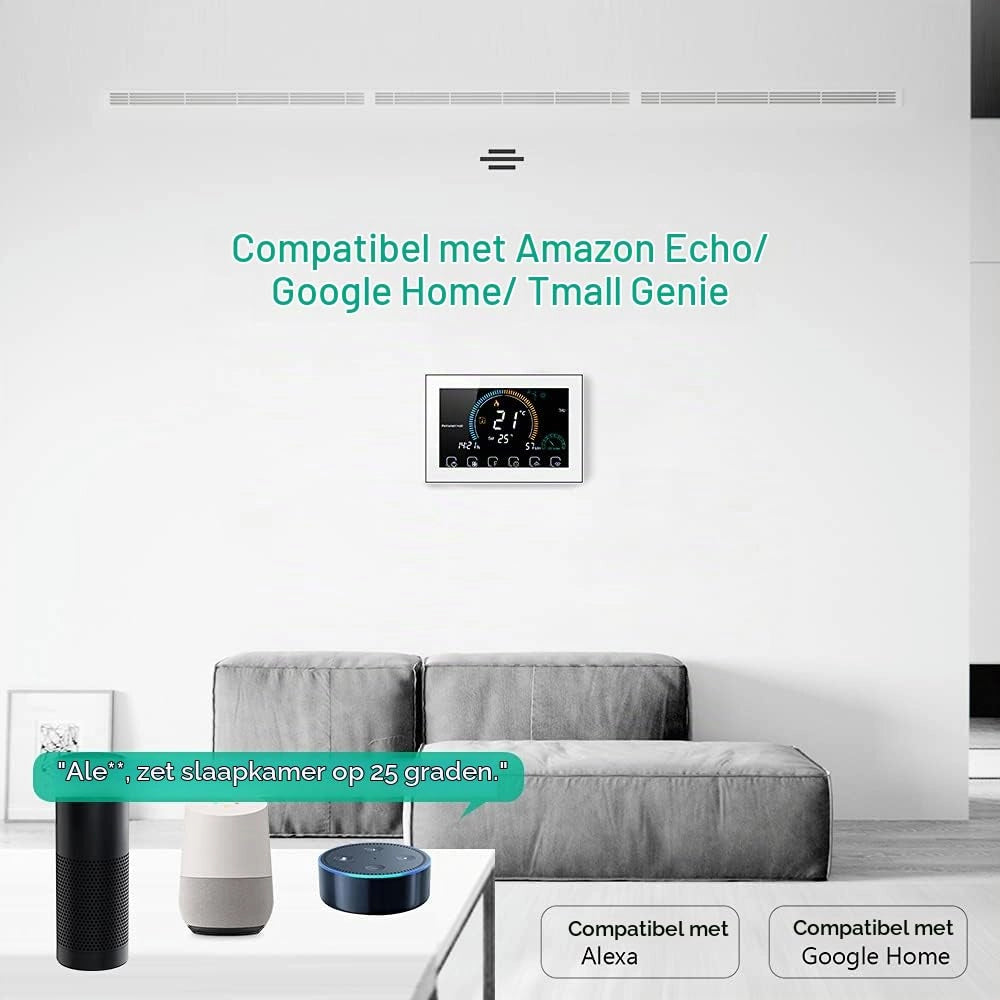 Termostato Wi-Fi per caldaie a gas, programmabile, bianco, con controllo vocale