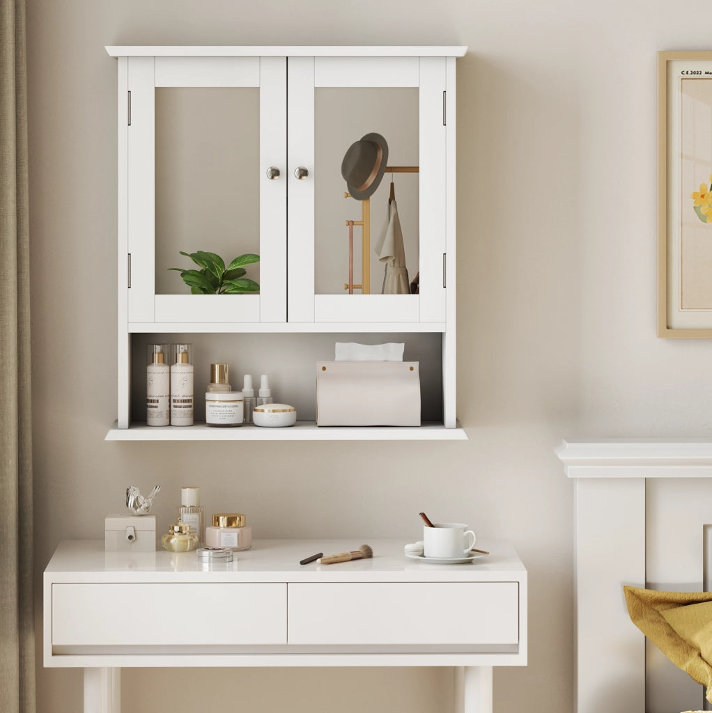 Mobiletto bagno con specchio 54,6 x 19,8 x 60 cm bianco in MDF da parete