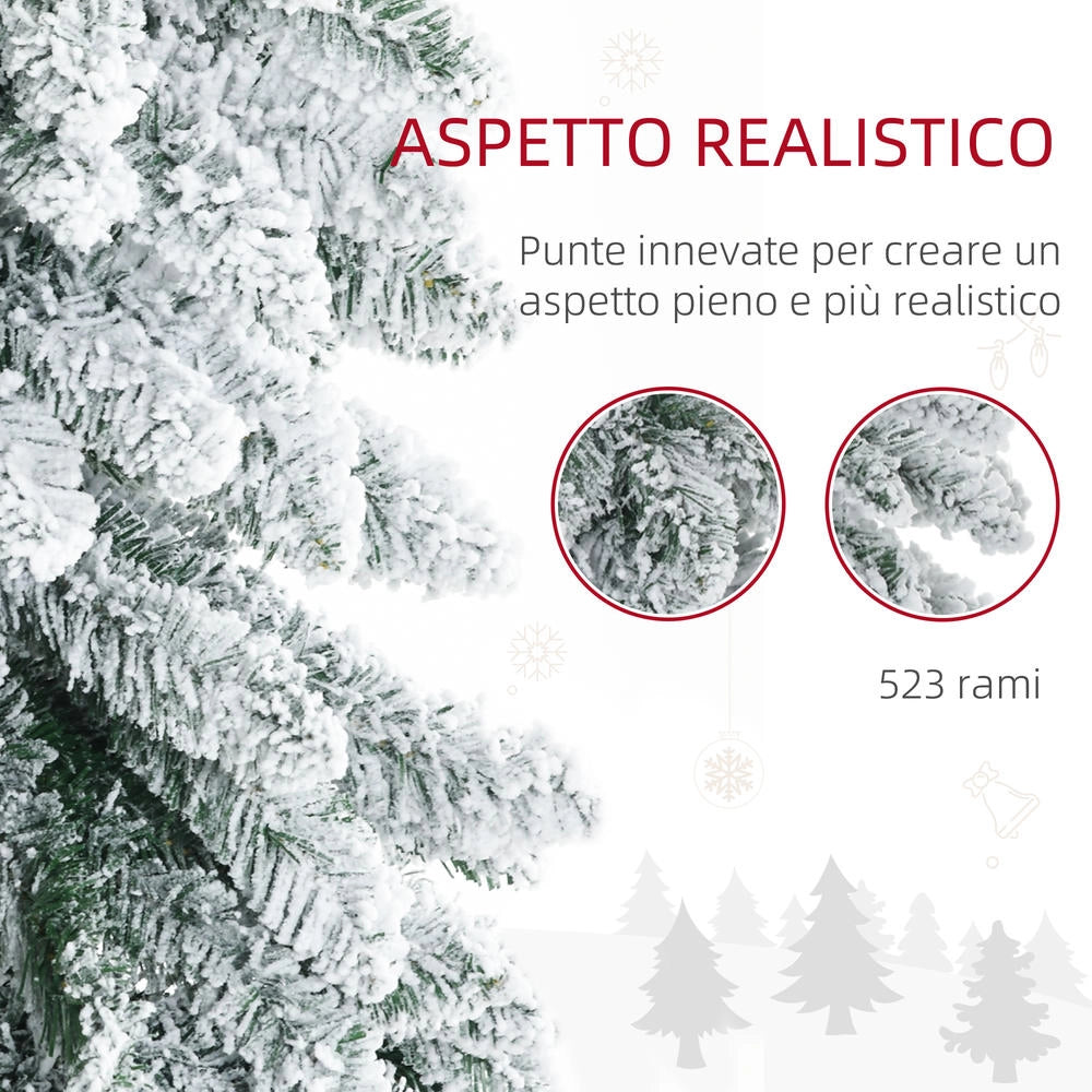 Albero di Natale artificiale innevato 180cm con 523 rami ignifughi e base in acciaio robusta facile da montare per interni