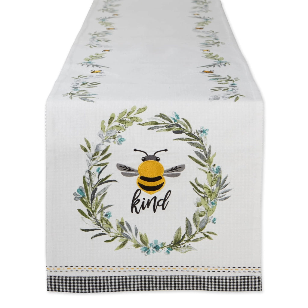 Tovaglia reversibile, 14x108 pollici, cotone, motivo api, bianco e nero
