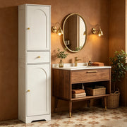 Mobile Colonna per Bagno in Truciolato Bianco 40x29,5x170 cm con Armadietti, Cassetto e Ripiani Regolabili