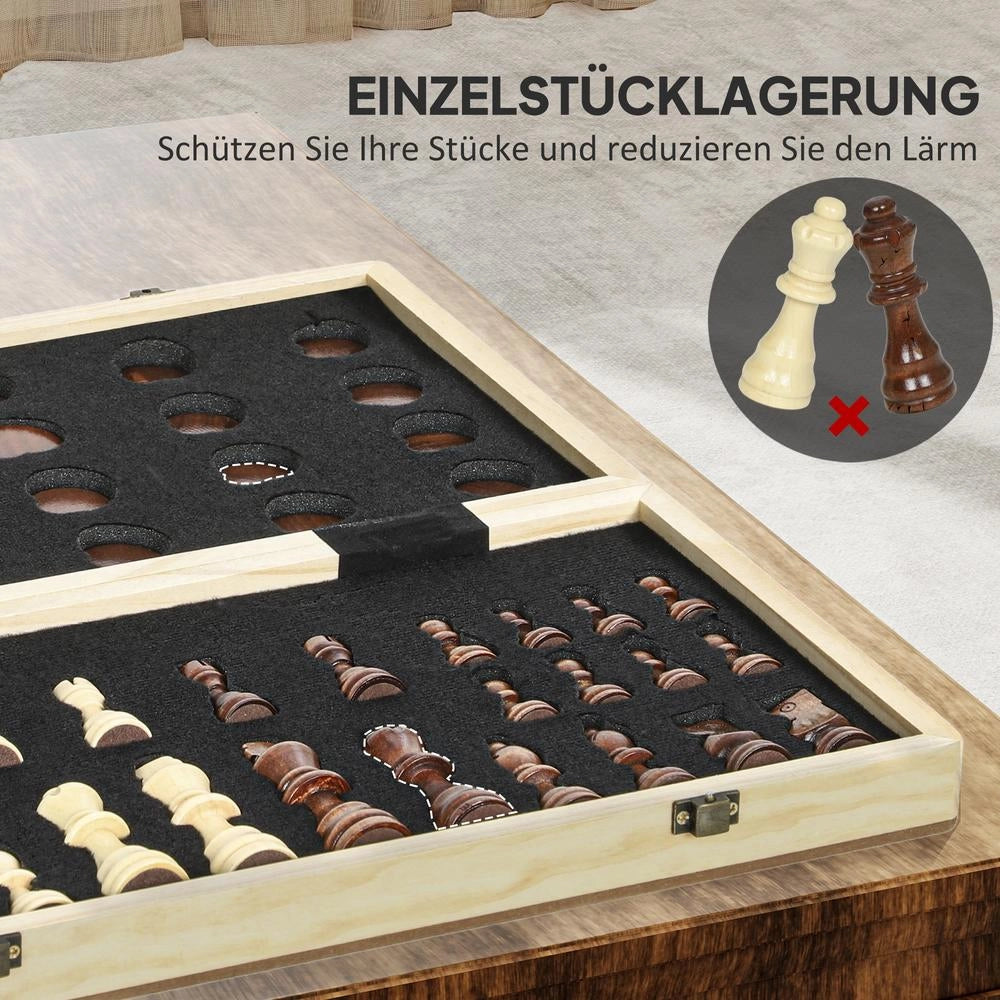Set Giochi 2 in 1 Scacchi e Dama Pieghevole in Legno Noce con Valigetta Compatta e Accessori per Casa e Viaggio