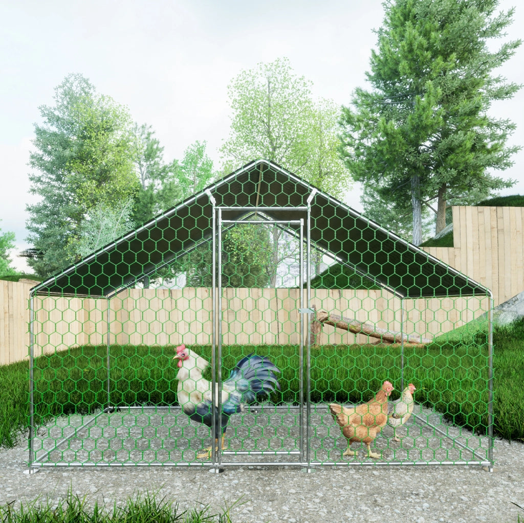 Recinto per galline 3x2x2 m in metallo argento con tetto in PE impermeabile e serratura