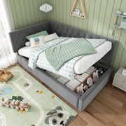 Letto singolo imbottito 90 × 200 cm con vano contenitore idraulico rete a doghe in legno velluto grigio