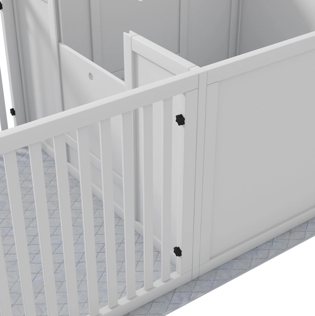 Cassa parto per cuccioli 176x80x50 cm in MDF bianco con porta regolabile