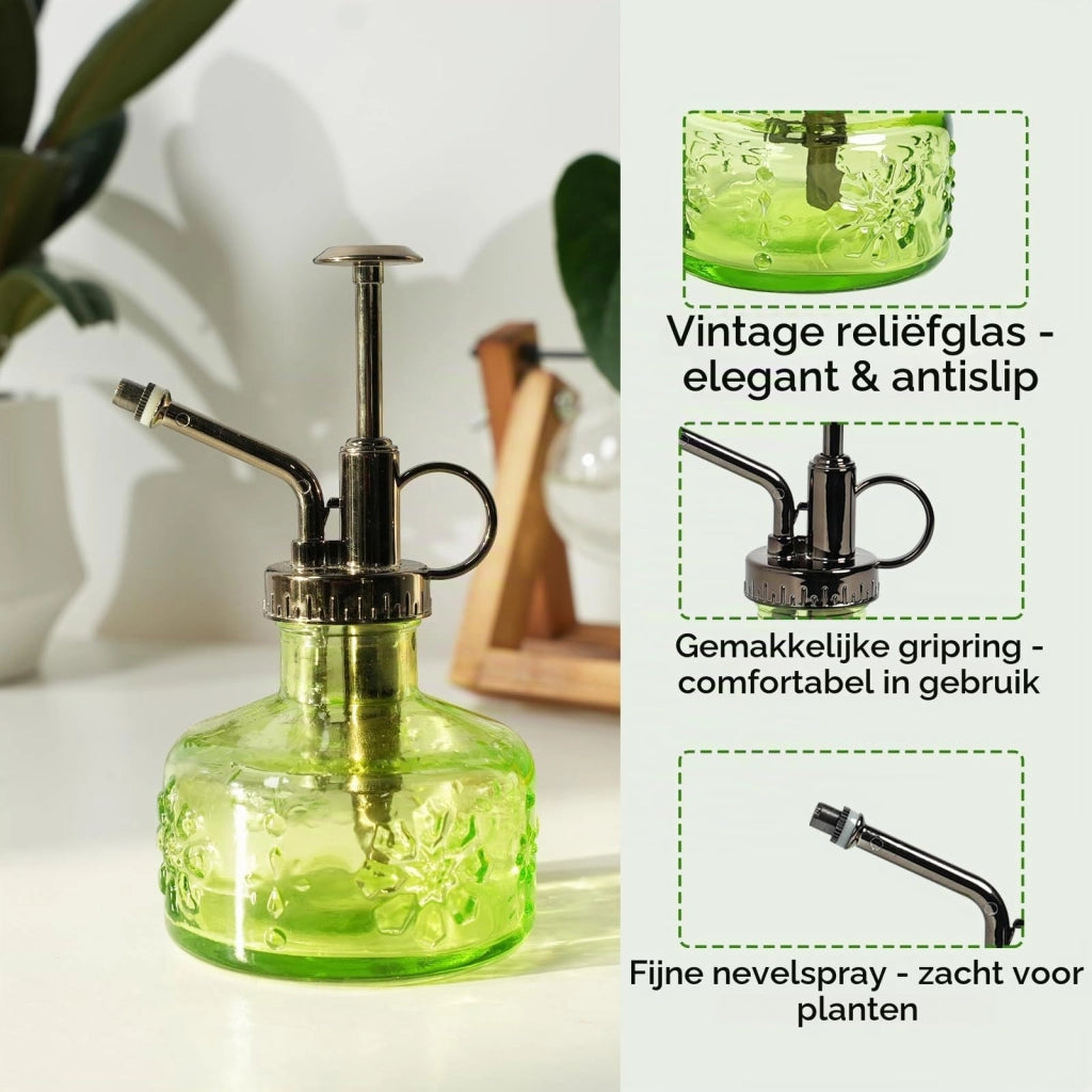 Annaffiatoio in vetro, capacità 180 ml, design vintage, verde, ideale per piante da interno