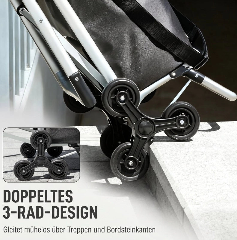 Carrello spesa 40 L grigio scuro con seduta e ruote per scale