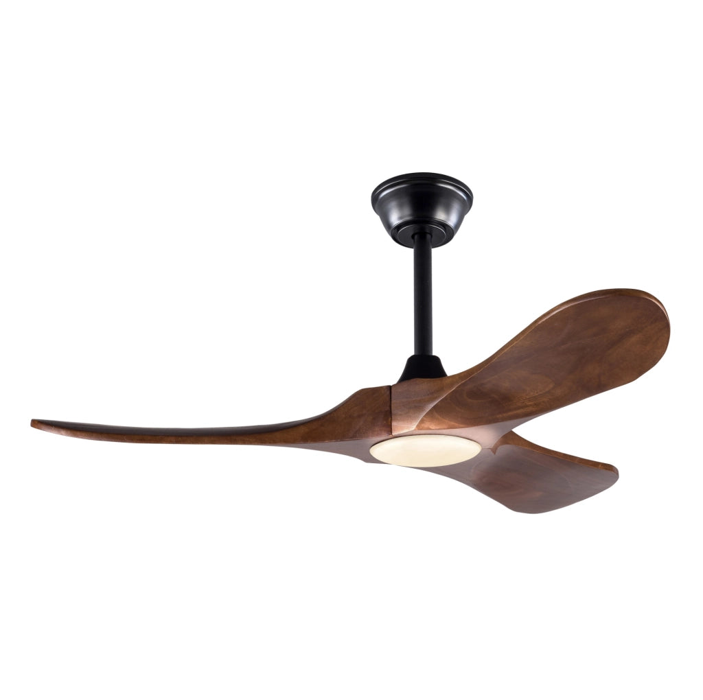 Ventilatore da soffitto con luce a LED, pale in legno massello, nero e noce