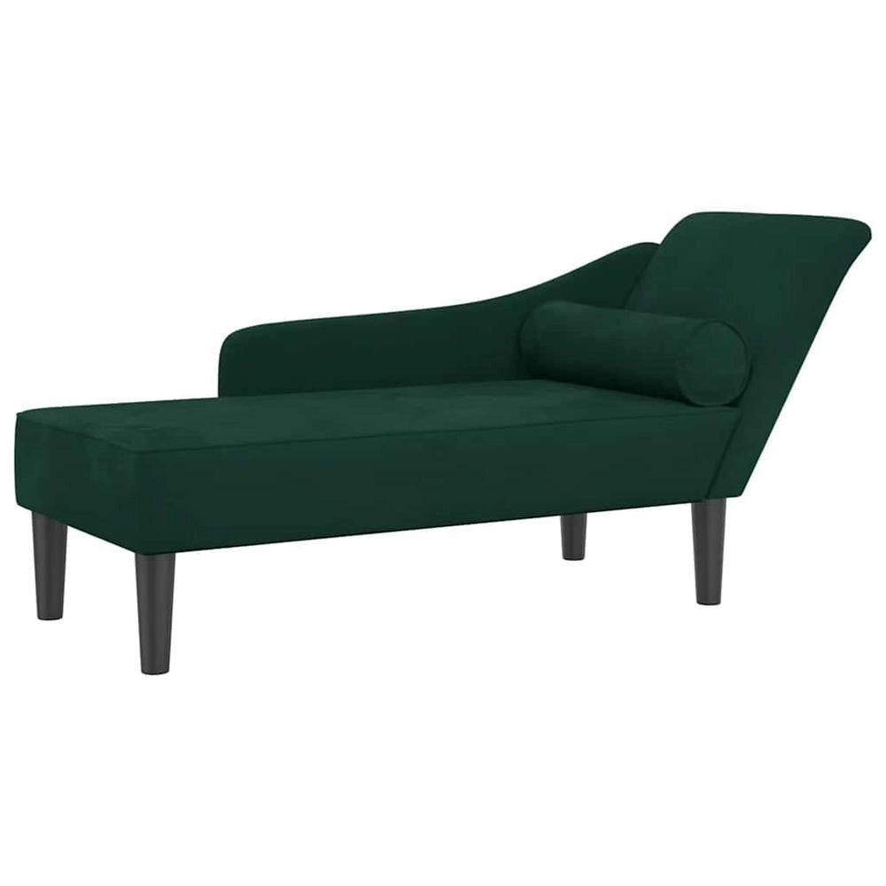 Chaise Longue con Cuscini Verde Scuro in Velluto