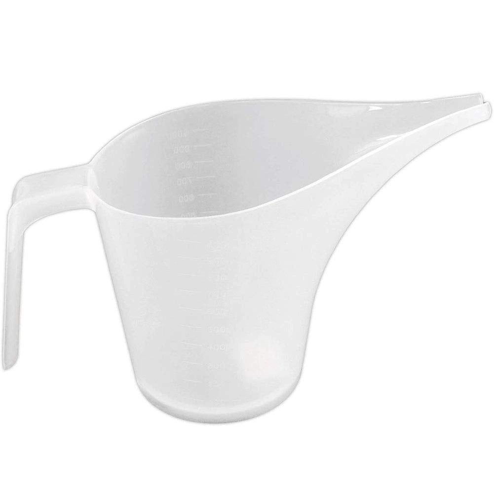 Bicchiere graduato da 1000 ml in plastica, con beccuccio a imbuto, dimensioni 11,5x13,4 cm