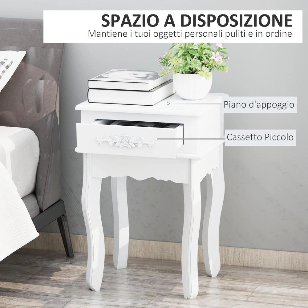 Comodino Tavolino Moderno in Legno con Cassetto, Mobiletto Multiuso Salvaspazio Robusto per Camera da Letto e Salotto
