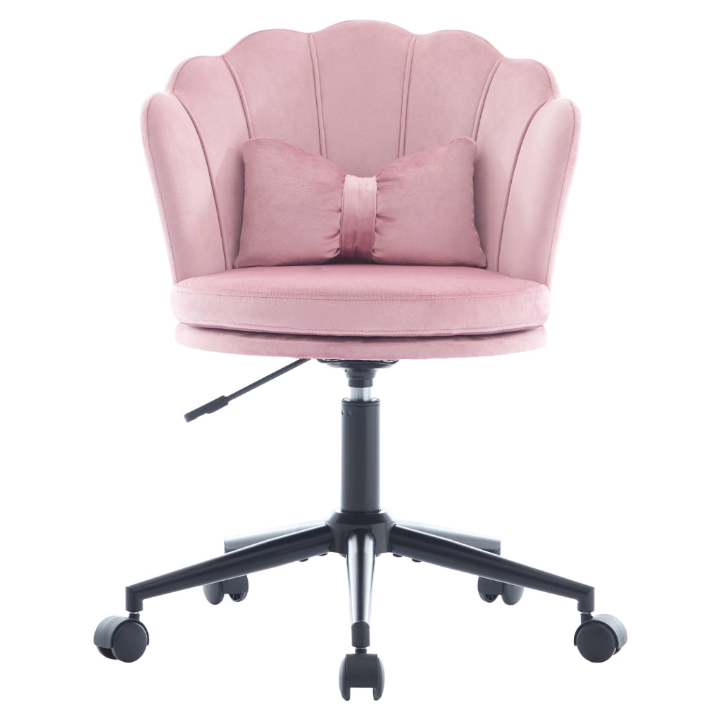Sedia da ufficio girevole 55x62x73-83 cm; altezza regolabile; schienale a petalo; velluto rosa