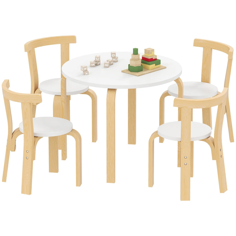 Set Tavolo e Sedie per Bambini 3-8 Anni 5 Pezzi in Legno Bianco con Angoli Arrotondati Robusto per Cameretta e Casa