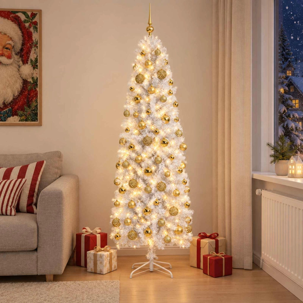 Albero di Natale Artificiale Slim con Palline 180 cm 300 LED 3461067