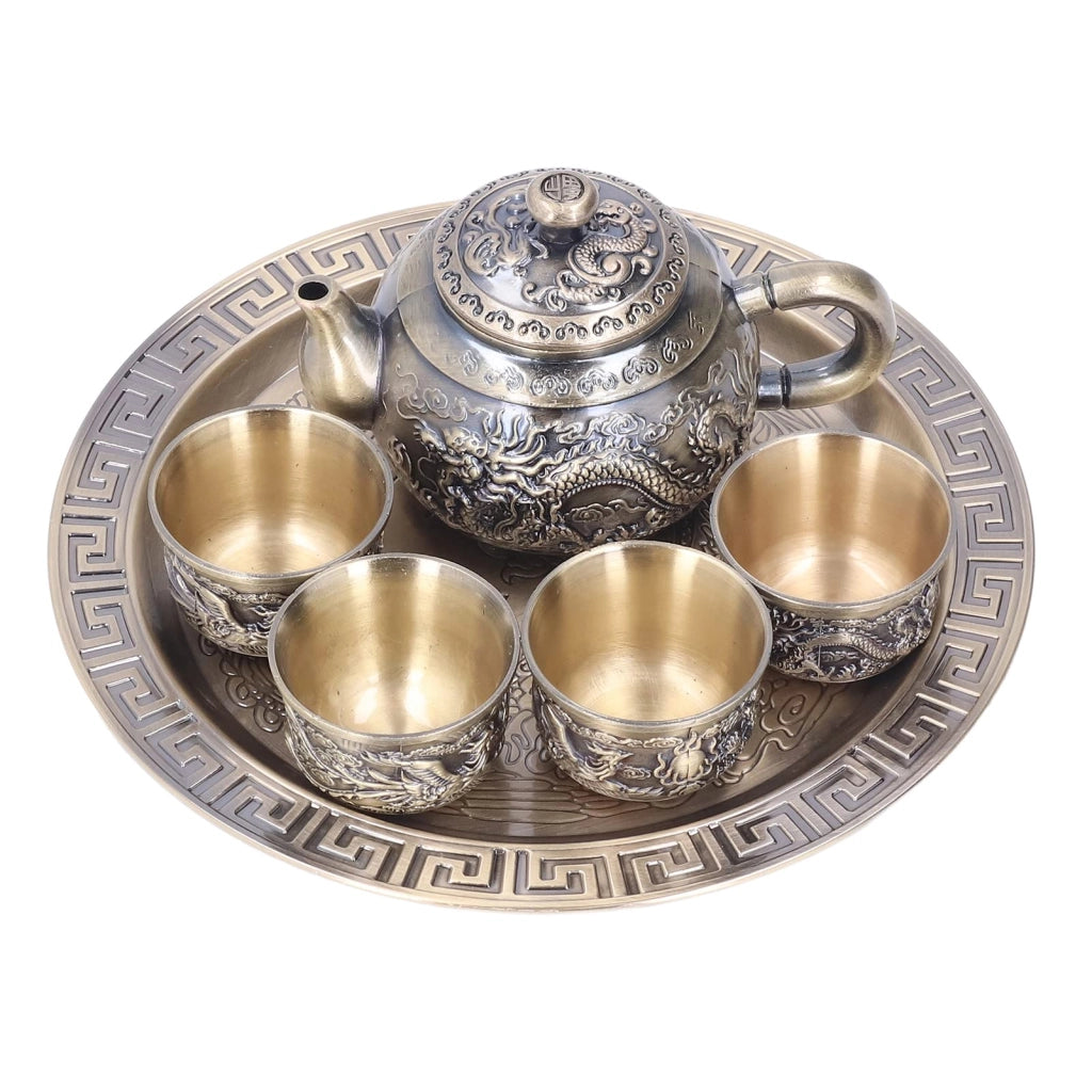 Set di caffettiere turche, 4 tazze, vassoio, lega di zinco, stile vintage