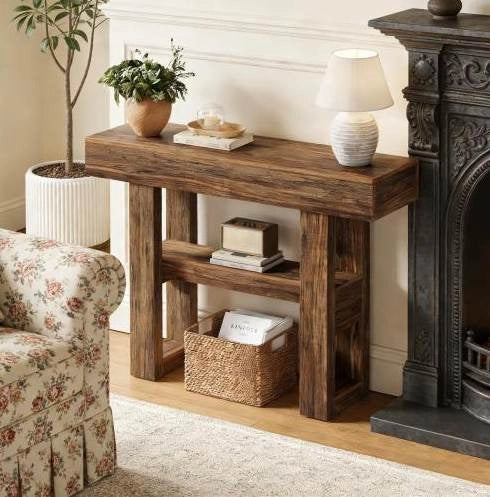 Consolle 105x30x80 cm in MDF marrone stile farmhouse per ingresso e piccoli spazi