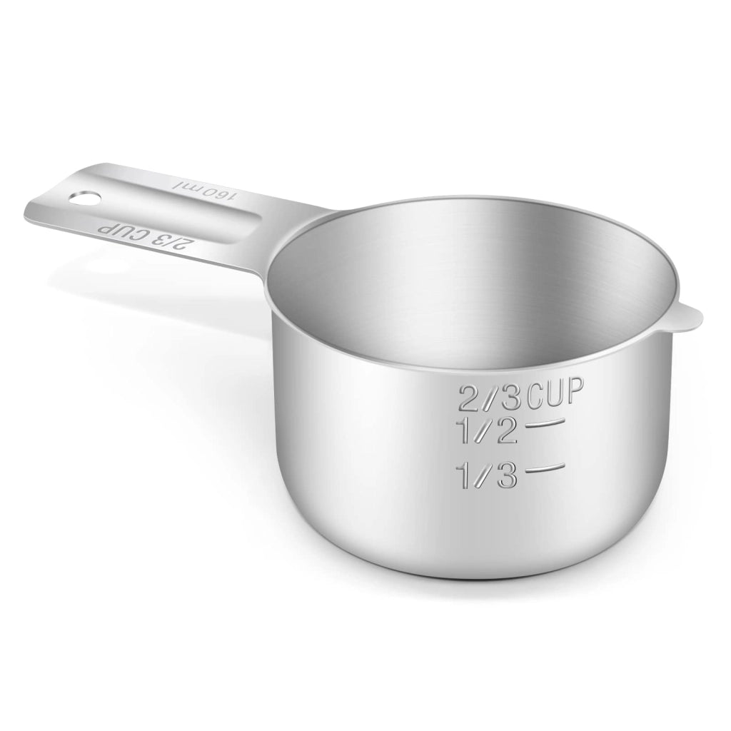 Misurino da 2/3 di tazza (160 ml), in acciaio inossidabile, con misurazioni metriche e statunitensi