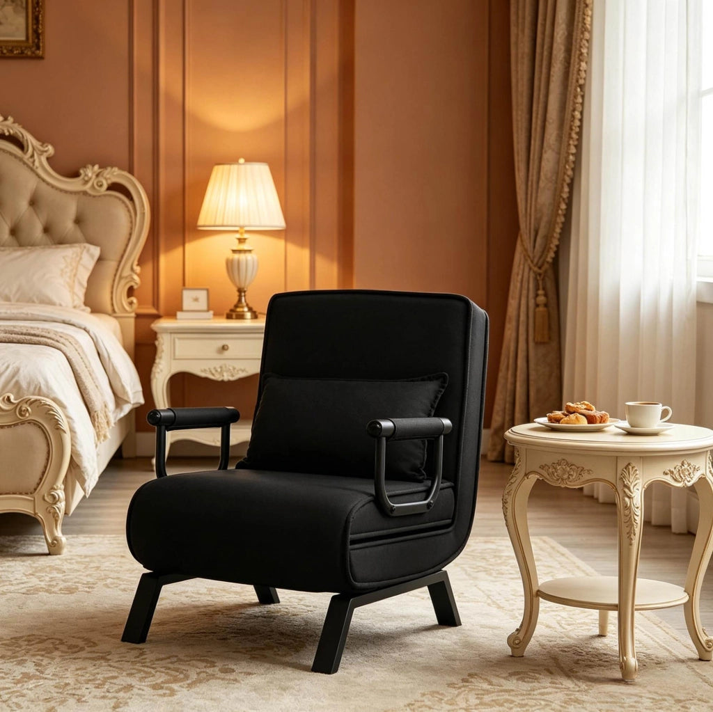 Poltrona convertibile 65x78x75 cm nera 3 in 1 per spazi ridotti, senza materasso