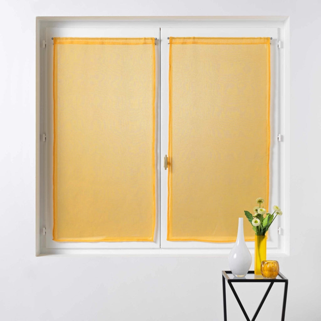 Coppia di tende, 2 pezzi, dimensioni 60 x 90 cm, effetto sabbiato, colore giallo, tessuto voile