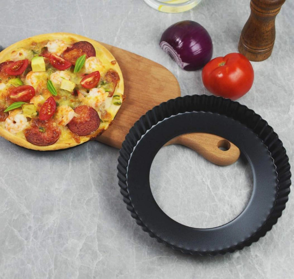 Teglia rotonda per quiche, diametro 22,3 cm, antiaderente, con fondo removibile, Acciaio al carbonio