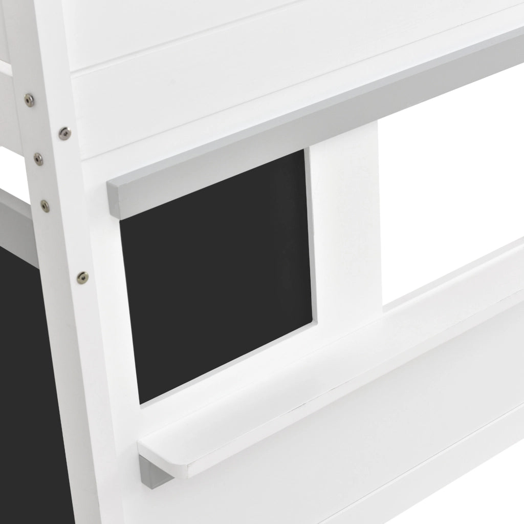 LETTO a castello a casetta per bambini 90x200 cm in pino bianco con lavagne