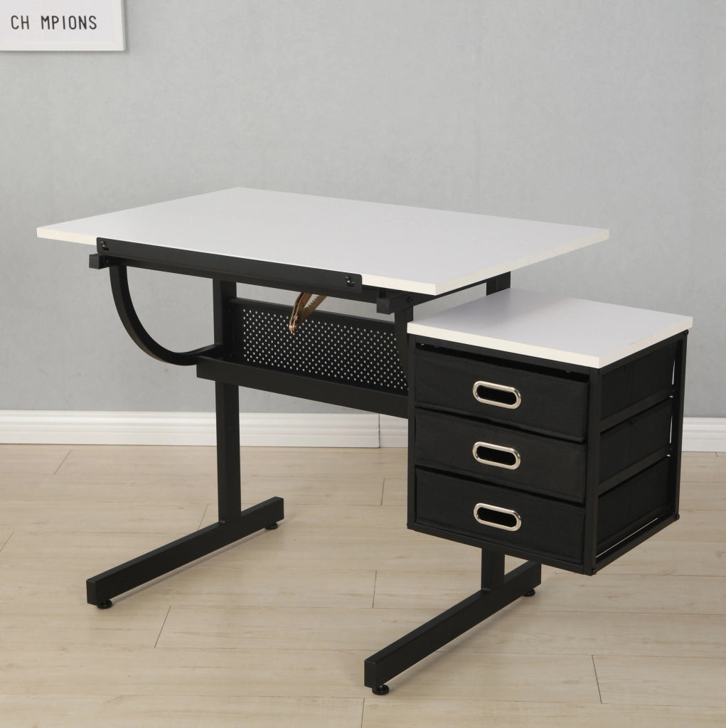 Tavolo da disegno bianco regolabile con sgabello e 3 cassetti