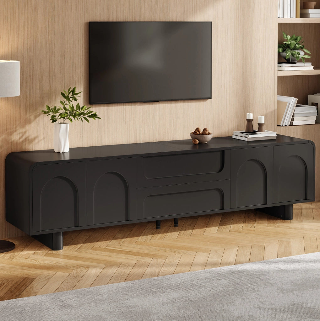 Mobile TV nero 180 cm con 4 ante, 2 cassetti e passacavi