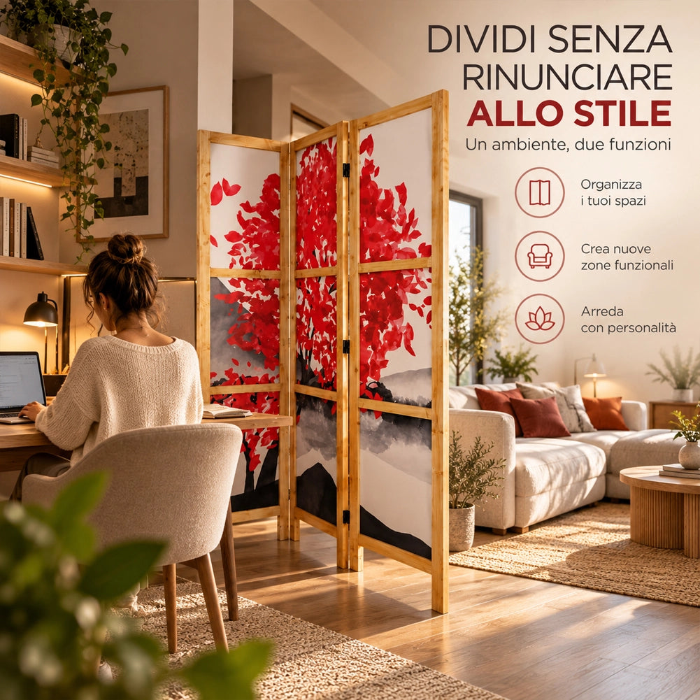 Paravento Separè Legno Design Giapponese Divisorio Elegante Pannello 180x106 cm