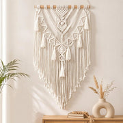 Tappeto da parete in macramè, stile bohémien, in cotone, 40x70 cm, color beige
