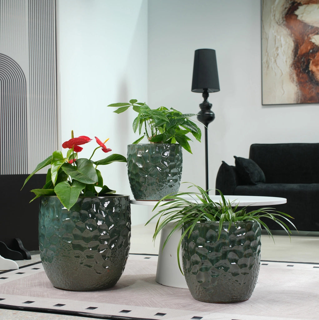Vaso in ceramica verde scuro Ø 18 cm con foro di drenaggio