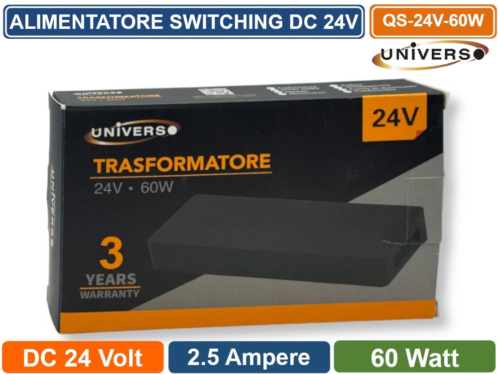 UNIVERSO QS-24V-60W ALIMENTATORE SWITCHING DC 24V 60W 2.5A 7 USCITE CON 1 INGRESSO SENSORE PER STRIP LED IP20