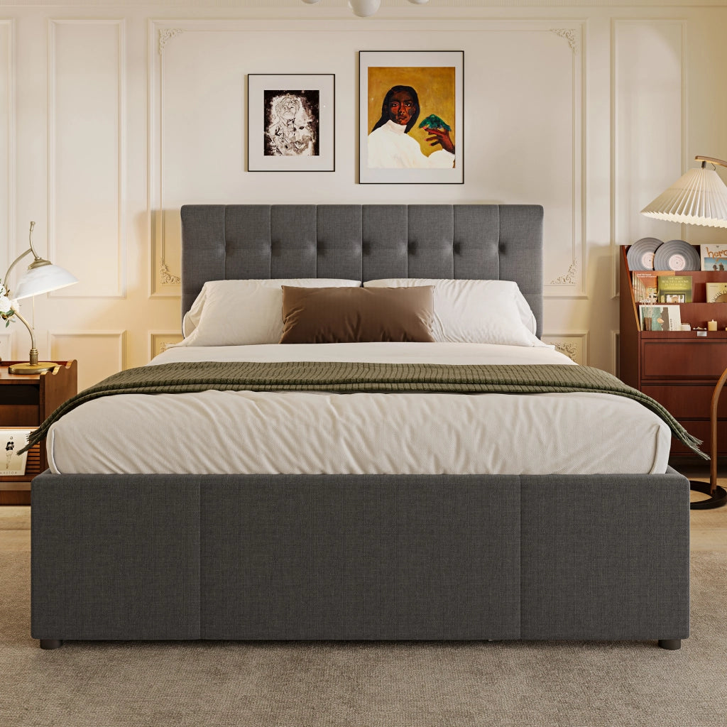 Letto 180 ¡Á 200 cm con contenitore idraulico; testiera lunga in velluto beige; lampade da lettura e USB