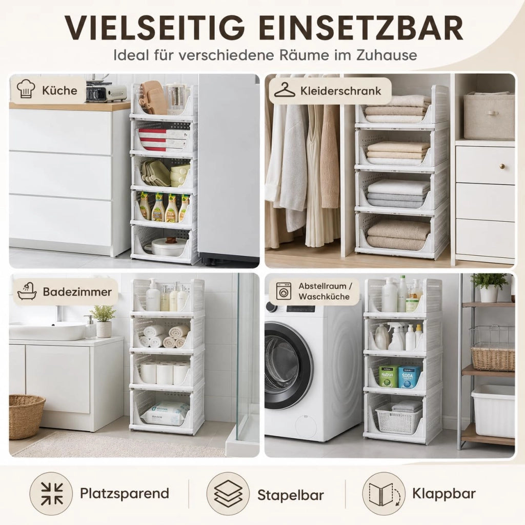 Set di 3 organizer impilabili per armadi, in plastica, colore bianco