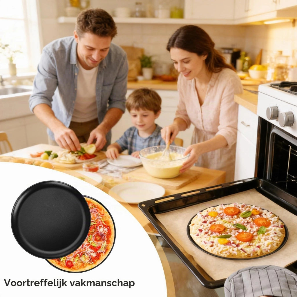 Piatti per pizza in acciaio inossidabile, diametro 30 cm, set da 2, con rivestimento antiaderente, colore nero
