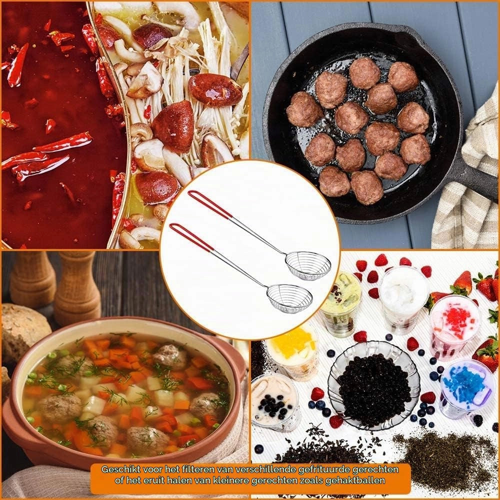 Set di 6 colini in acciaio inossidabile per fonduta, diametro 29 cm, cucchiai da fonduta in schiuma metallica, neri/rossi