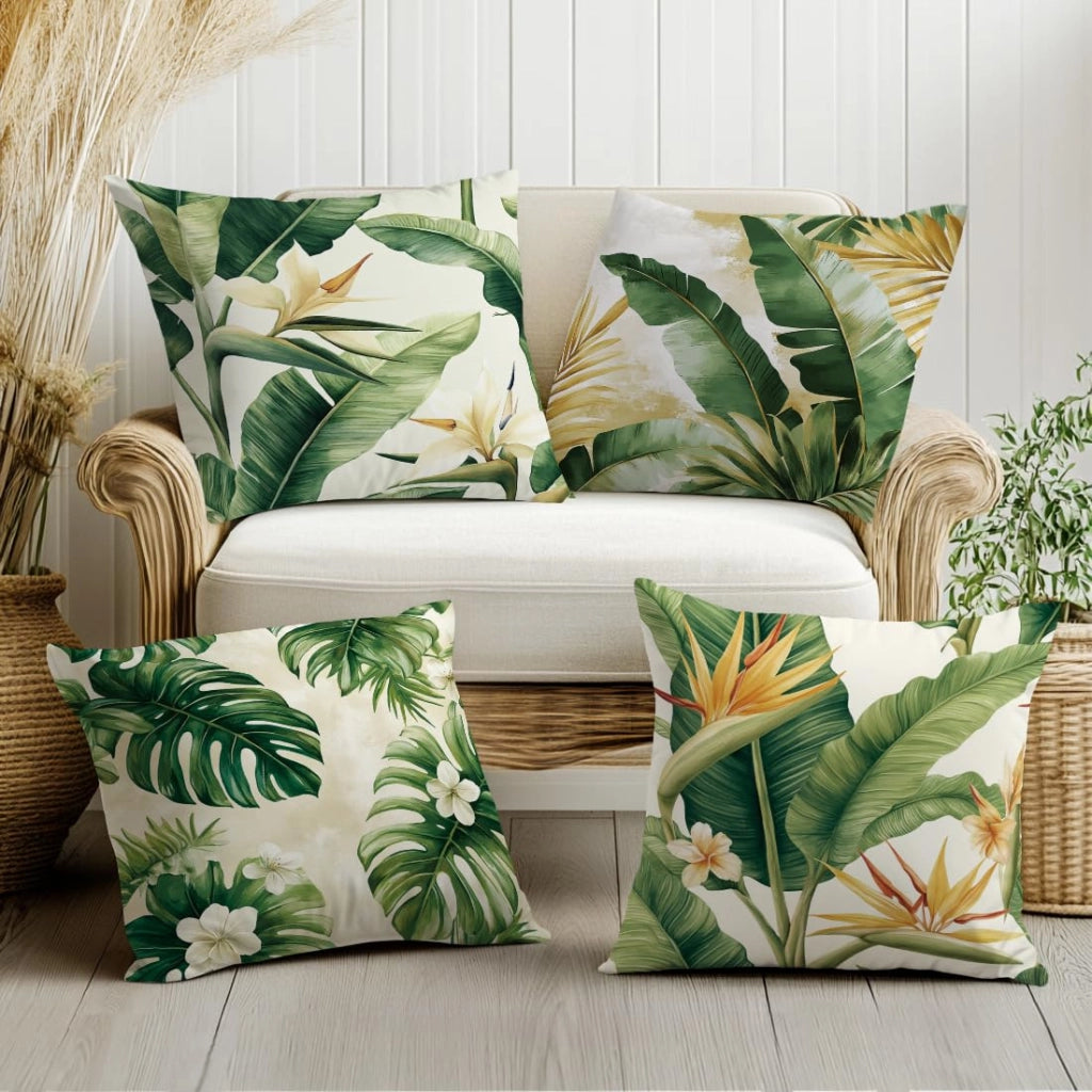 Coperte per cuscini con motivo a foglie, 45x45 cm, confezione da 4, in poliestere