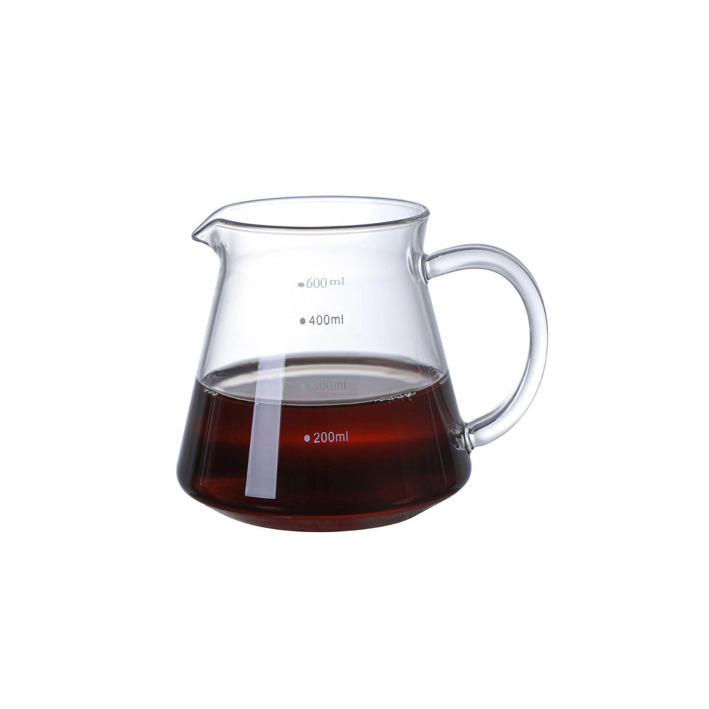 Bollitore in vetro da 600 ml, resistente al calore, con beccuccio a forma di "V" e manico ergonomico