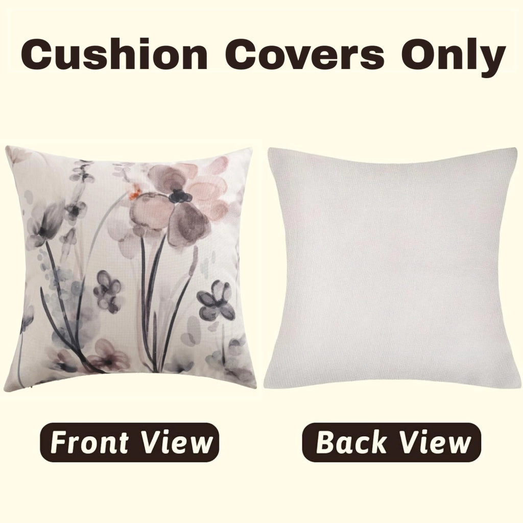 Coperte per cuscini 40x40 cm, set da 2, in lino, impermeabili, con motivo di fiori acquerellati