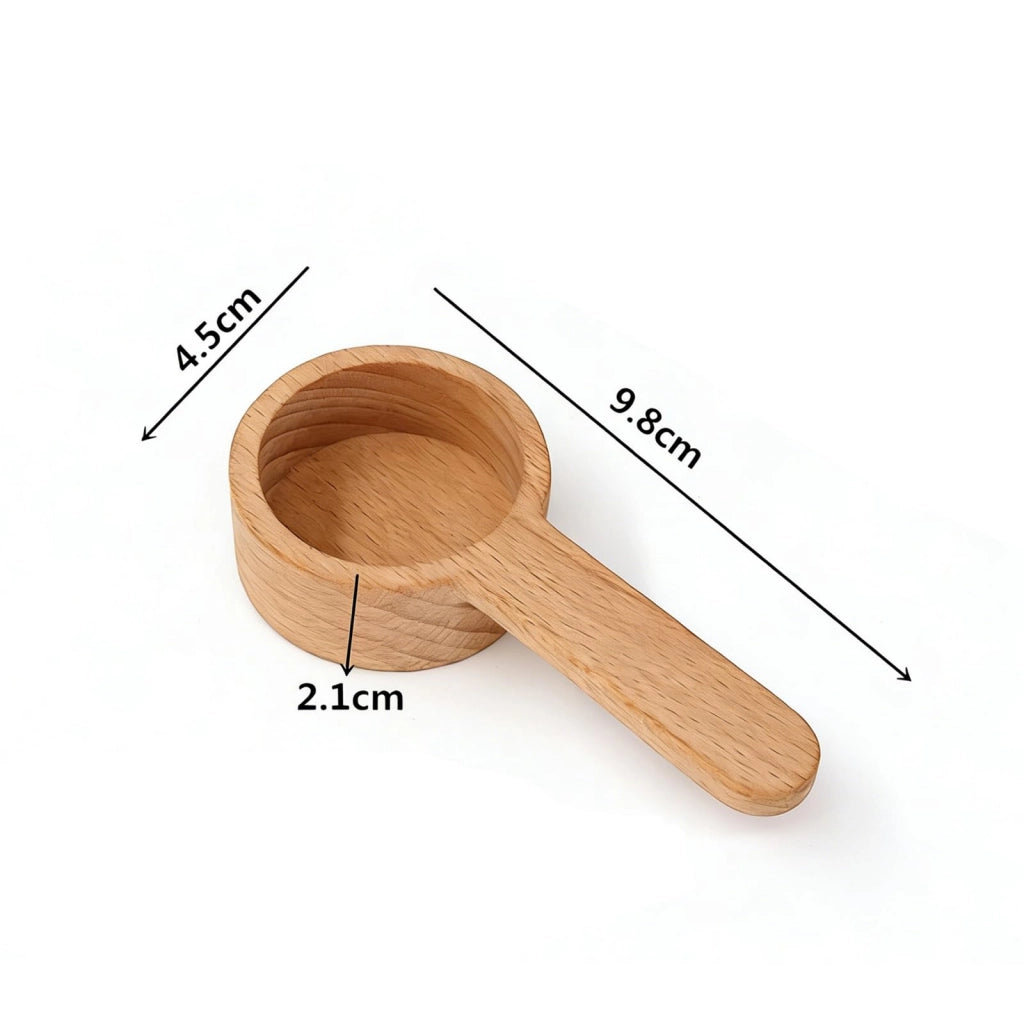 Set di 2 cucchiaini per caffè in legno di faggio, misurino, 9,8 cm