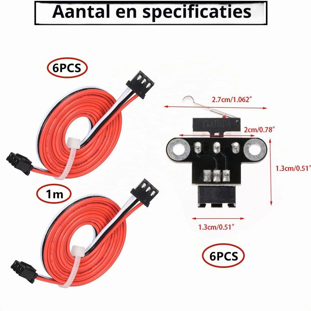 Set di 6 finecorsa per stampanti 3D, moduli meccanici finali con 3 pin e cavo da 1 metro per parti di stampanti 3D